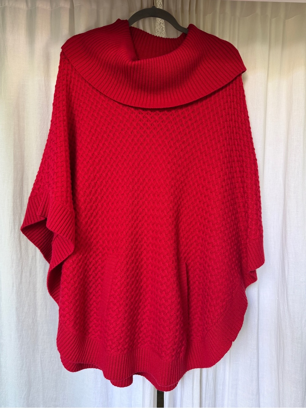 Talbots Red Knit Poncho with Cowl Neck